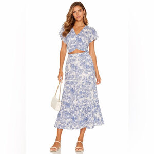 Tamara H Blue Toile Top Skirt Set Medium Euro Summer Coastal Chic